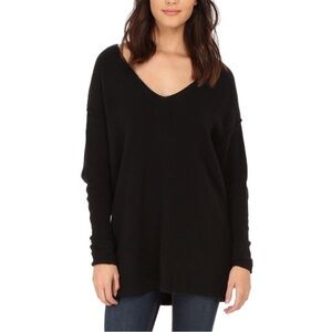 Free People Softly Vee Wool Blend Sweater Black‎ Size Small Dolman Sleeve